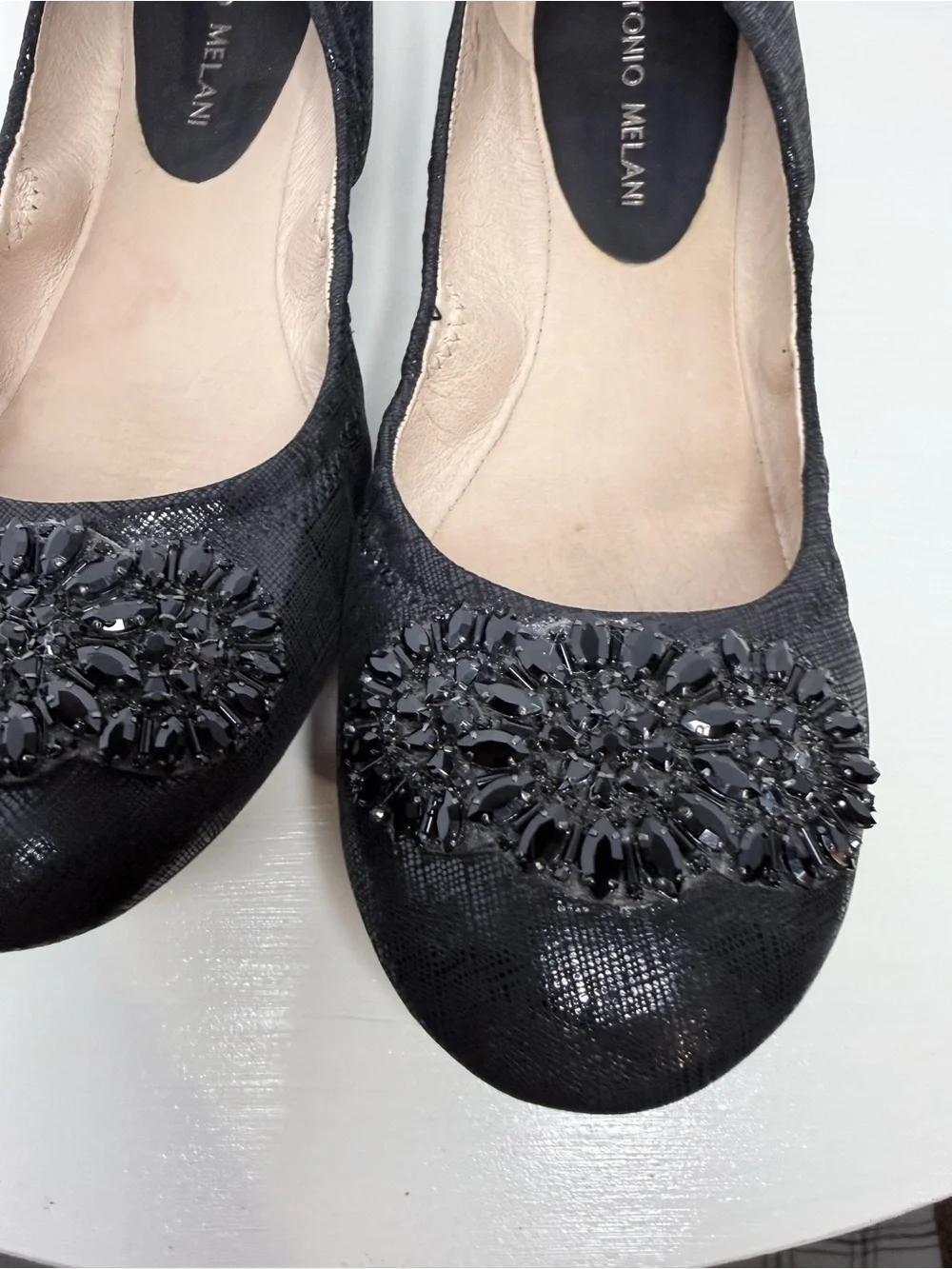 ANTONIO MELANI Black Embellished Ballet Flats 9.5 M